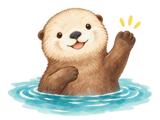 海から笑顔で手を振るラッコ